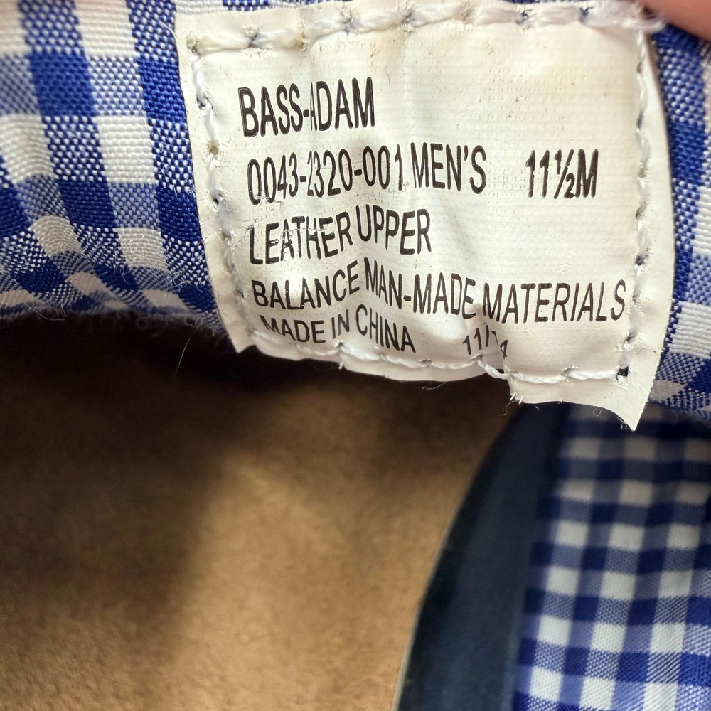 GH Bass & Co Adam Men's Navy Grained Leather Boat Shoes Gingham Lining-Size 11.5 - Picture 9 of 12